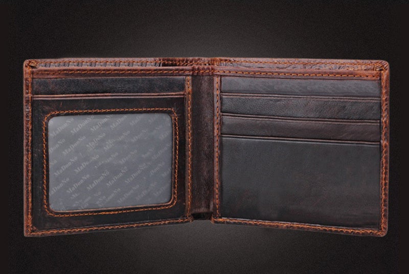 Medifier Mens Brown Genuine Leather Wallet with Credit Card Holder Dragon Pattern S - Image 2